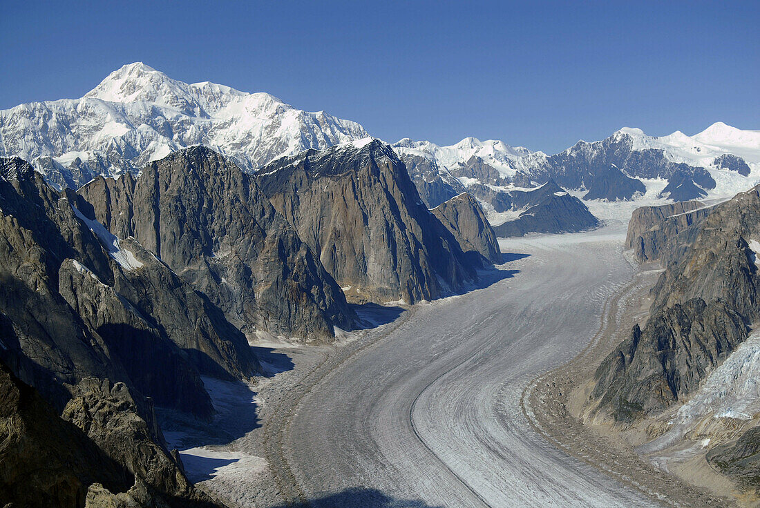 Aerial Views of Mt McKinley Denali National Park Alaska AK U S United States snow covered mountains glaciers icefields