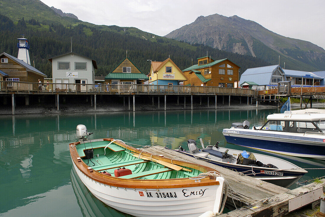 Public Boat Harbor Dock Area in Seward Alaska AK U S United States Kenai Peninsula Resurrection Bay stores shops boats color colorful