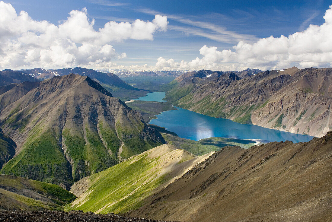 View of Kathleen Lake from Kings Throne Mountain, Kluane National Park, Yukon, Canada