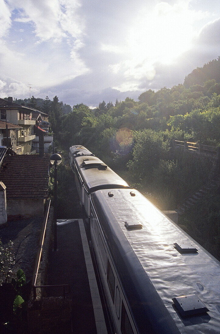 Balmaseda Station in Basque Country. Transcantabrian train through the north of Spain