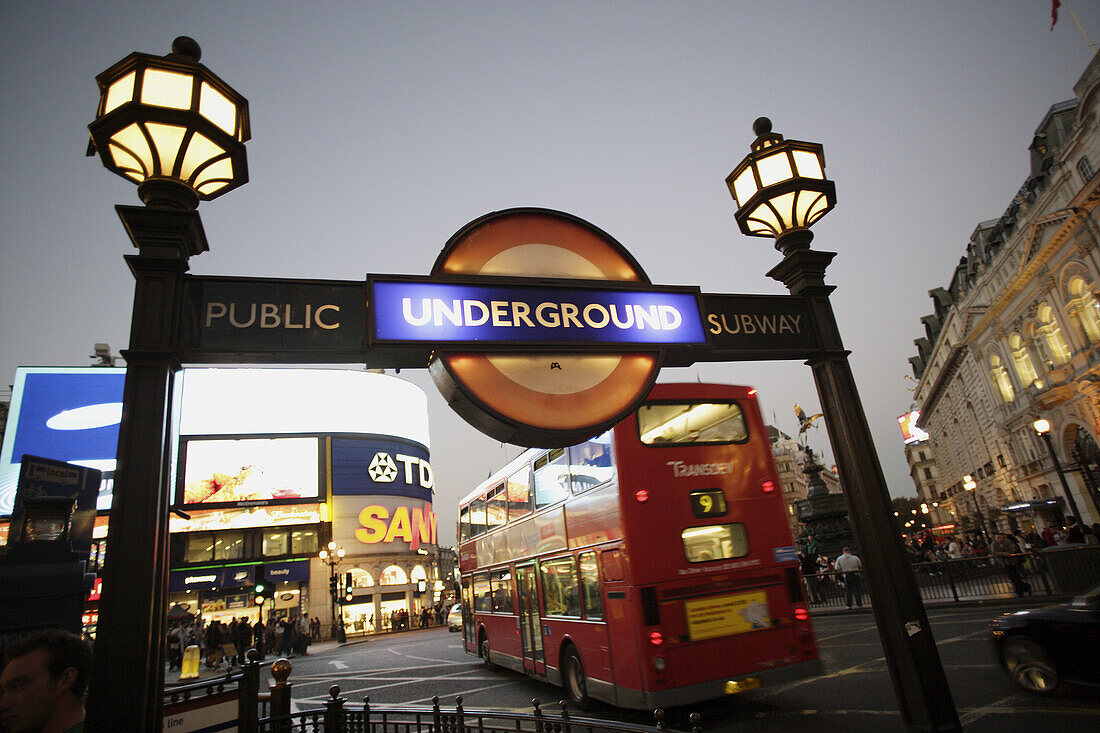 Entrance to the London tube (underground) and a public subway at Piccadilly Circus, London, United Kingdom, Europe