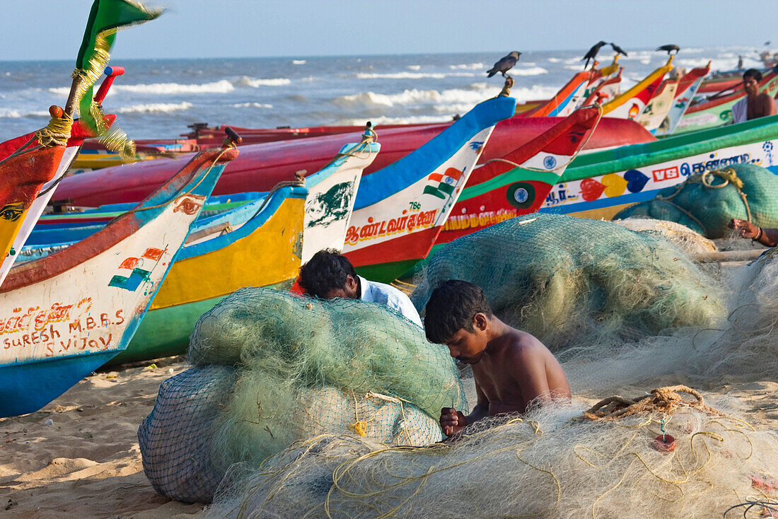 Fischer am Marina Beach, Chennai, Madras, Indien