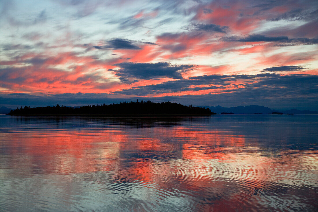 The sea and coastline in the afterglow, Inside Passage, Southeast Alaska, USA