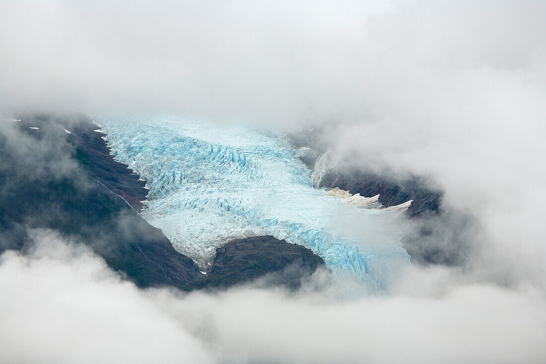 The Sumdum Glacier in clouds, Inside Passage, Southeast Alaska, USA