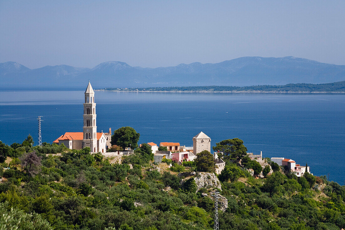 View at the houses of Igrane and the sea, Dalmatia, Croatia, Europe