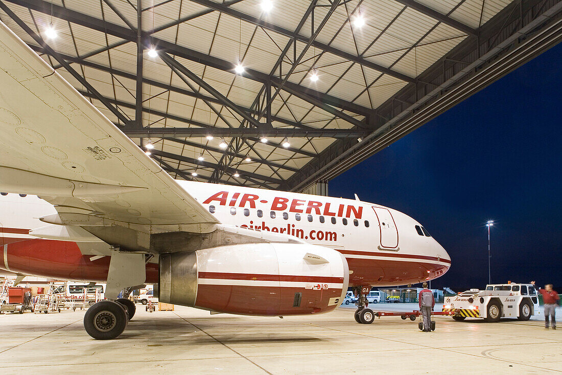 Hangar at Tegel Airport at night, Berlin