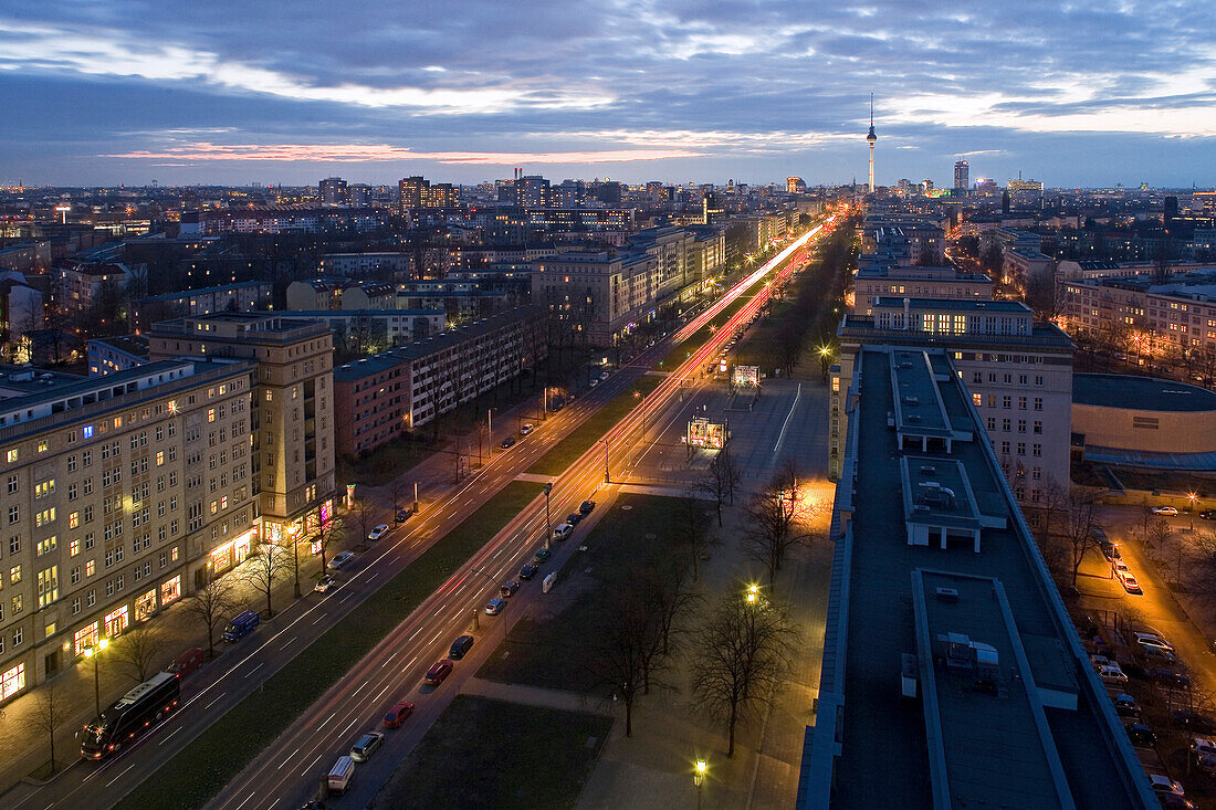 Evening lights, Karl-Marx-Allee with Television Tower, Berlin