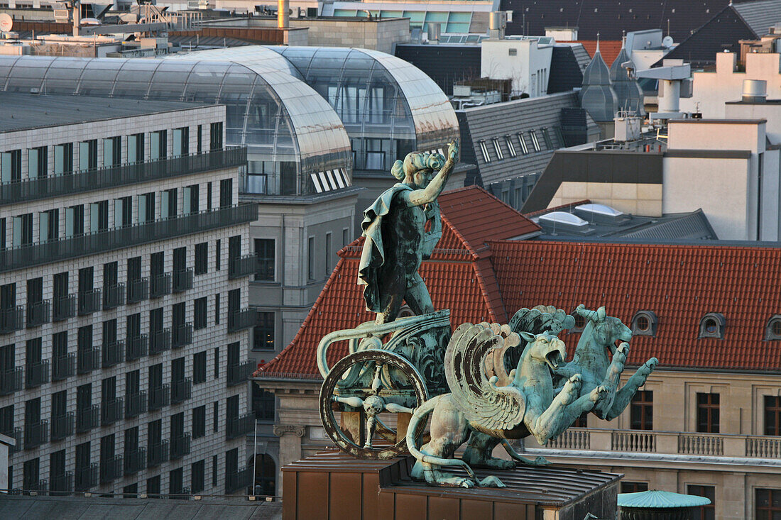 mythical chariot rider on the roof of the Concert Hall, Gendarmenmarkt, Berlin