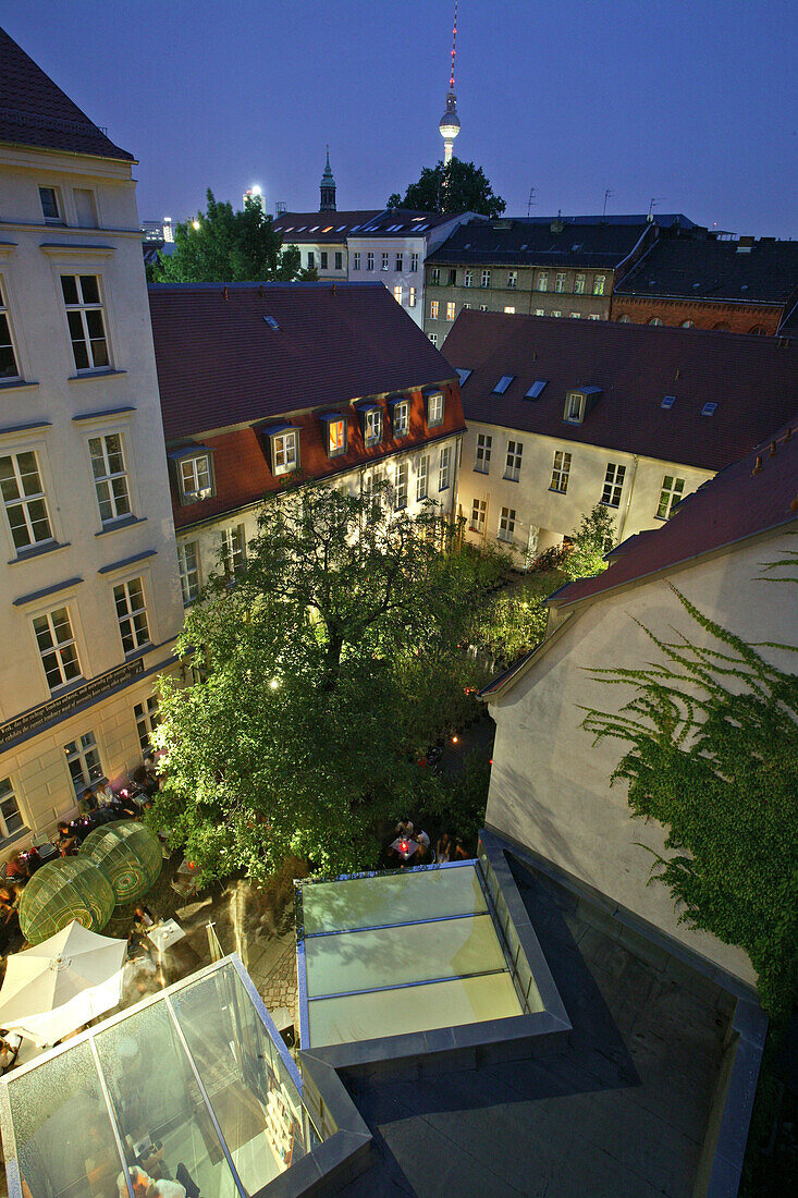 courtyard of Kunst Werke, Institute for Contemporary Art, Auguststraße, roofscape, Berlin, Germany