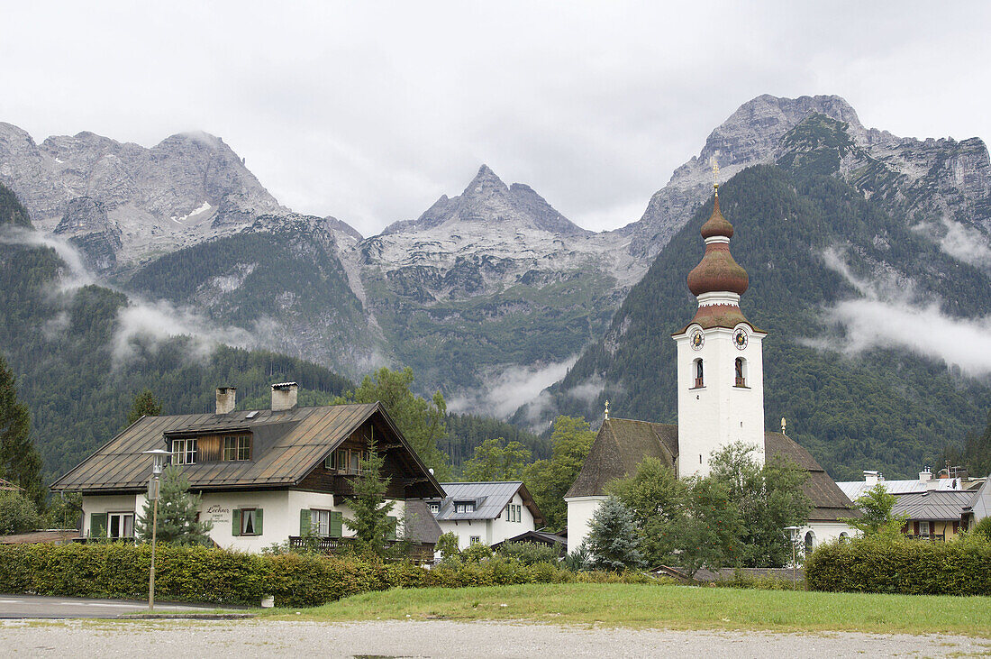 View to the church of Lofer, a small village in the Salzburg region of northern Austria