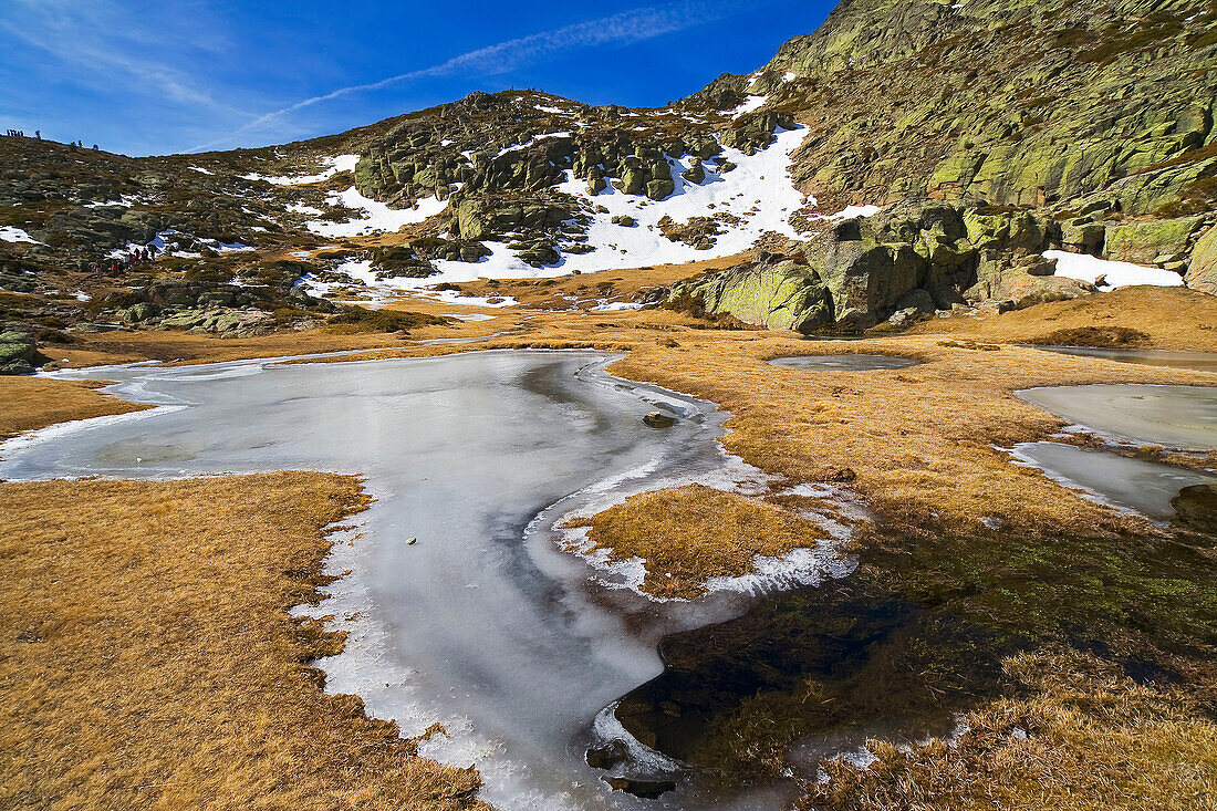 Small lake in Peñalara.Natural park of Peñalara. Madrid. Spain.