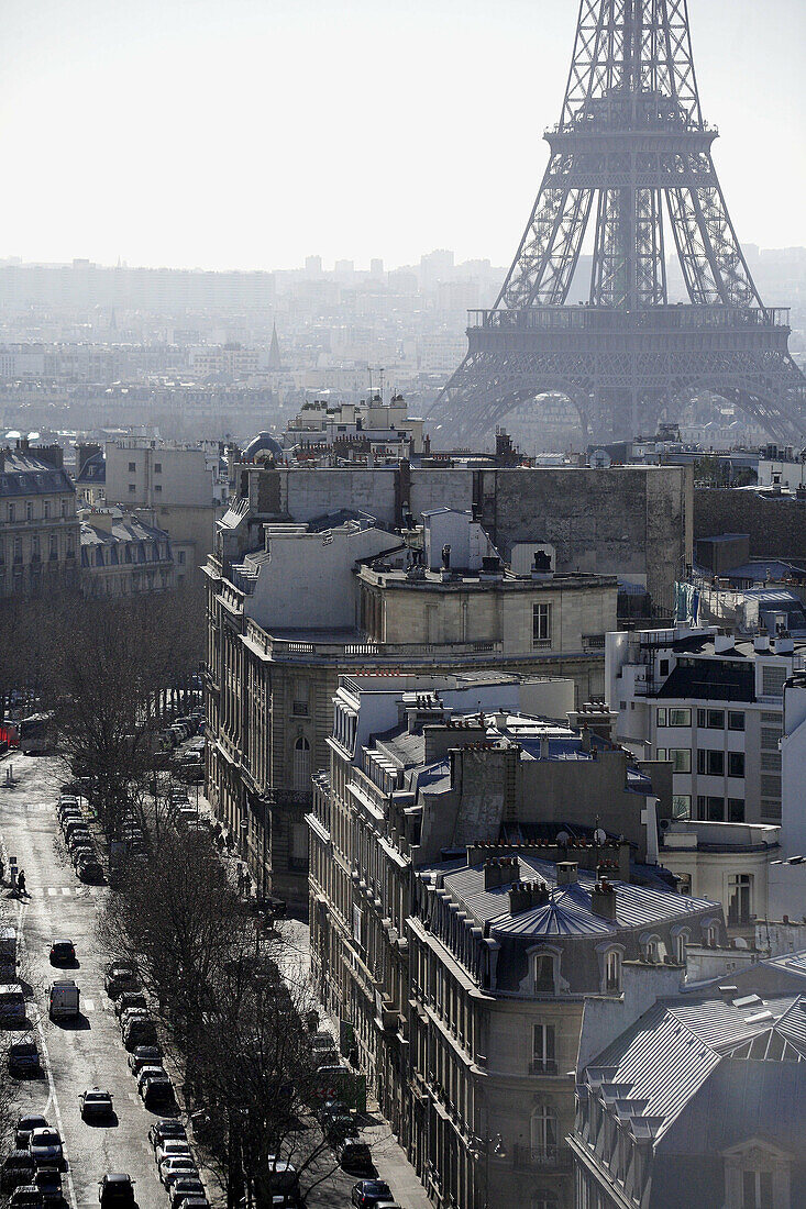 The street of Paris with Eiffel Tower in the background. Paris. France