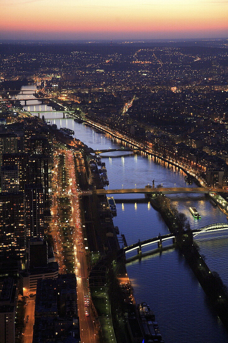 Aerial view of Paris with River Seine in foreground. Paris. France