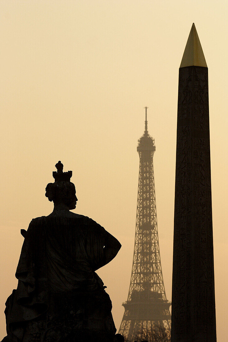 The view of Eiffel Tower from Place de la Concorde. Paris. France