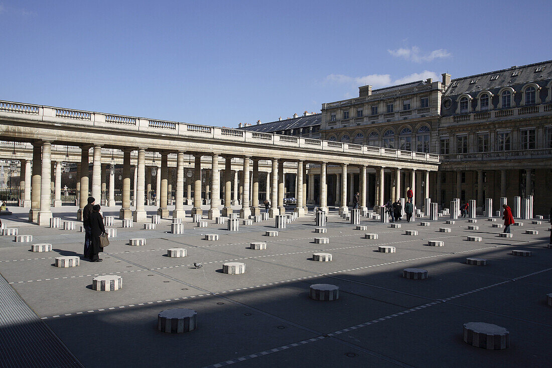 Daniel Buren's stone columns in the Palais Royal courtyard. Paris. France