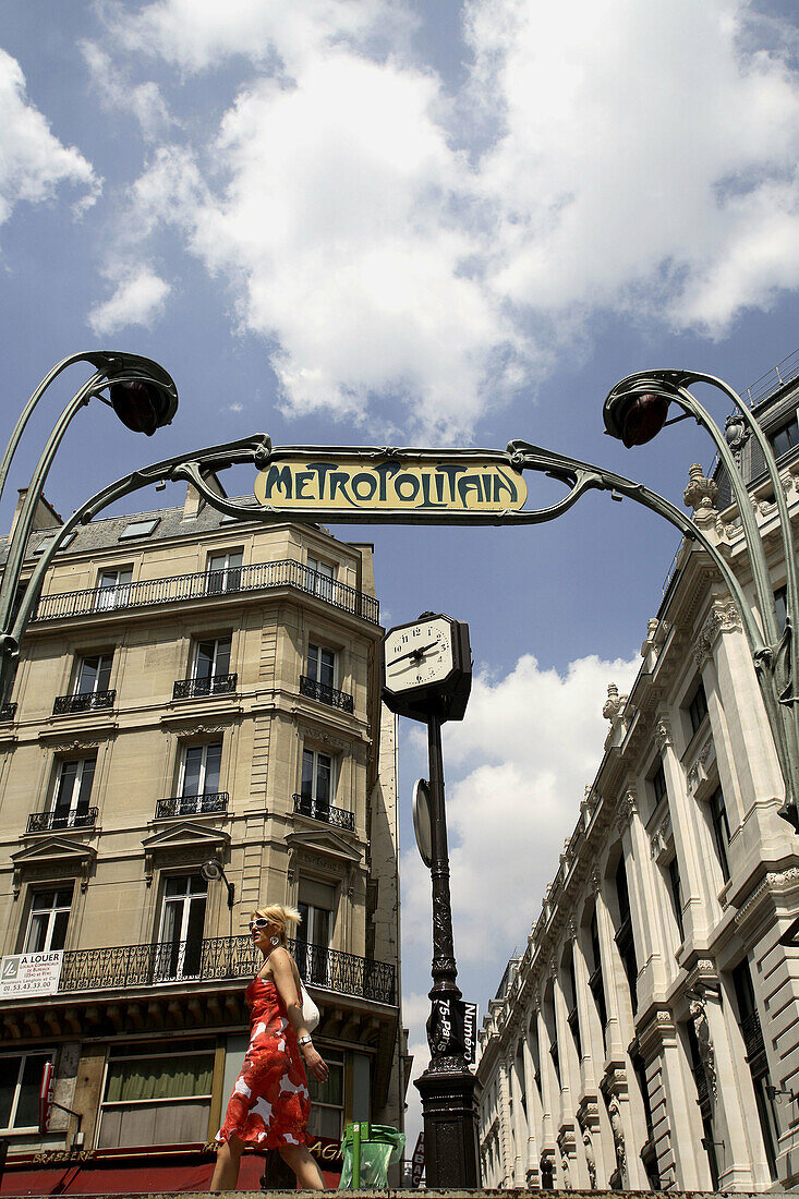 Art Nouveau style Metro sign designed by Hector Guimard in early 20th century. Paris. France