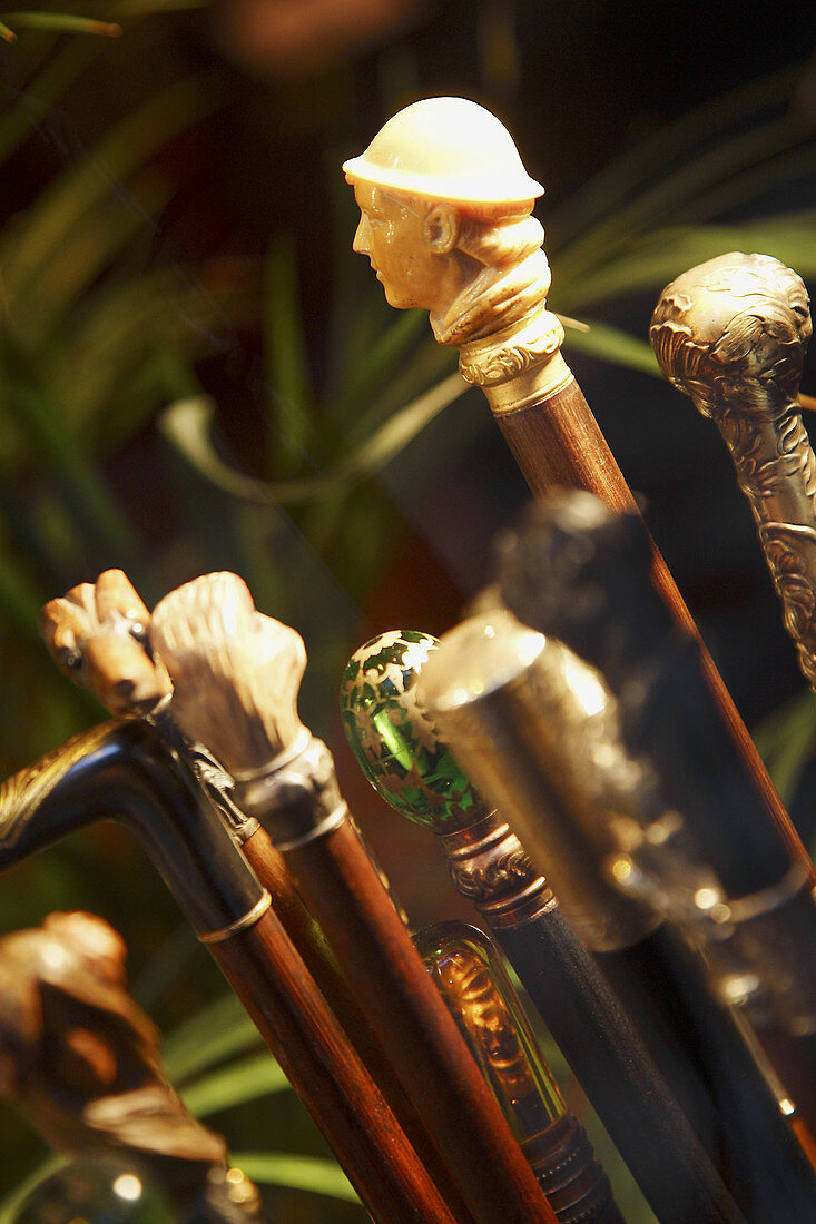 Antique sticks for sale in Passage Jouffroy. Paris. France