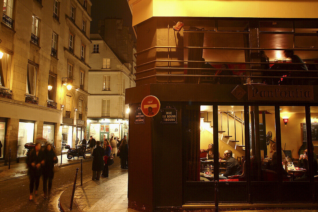 The street scene of Marais district during night. Paris. France