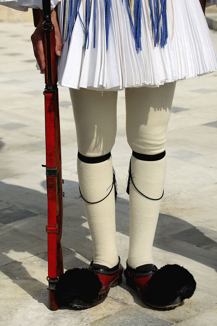 A closed up view of the uniform of the guard for the Tomb of the unknow soldier. Athens. Greece