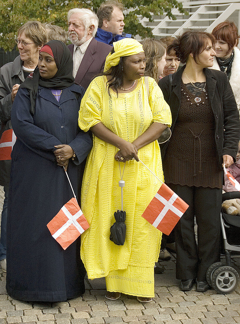 Local nwe emigratns greeting the royal couple at their visit to Struer, Jutland, Denmark at September 4 th 2006, They wanted to show how glad they are for their new country