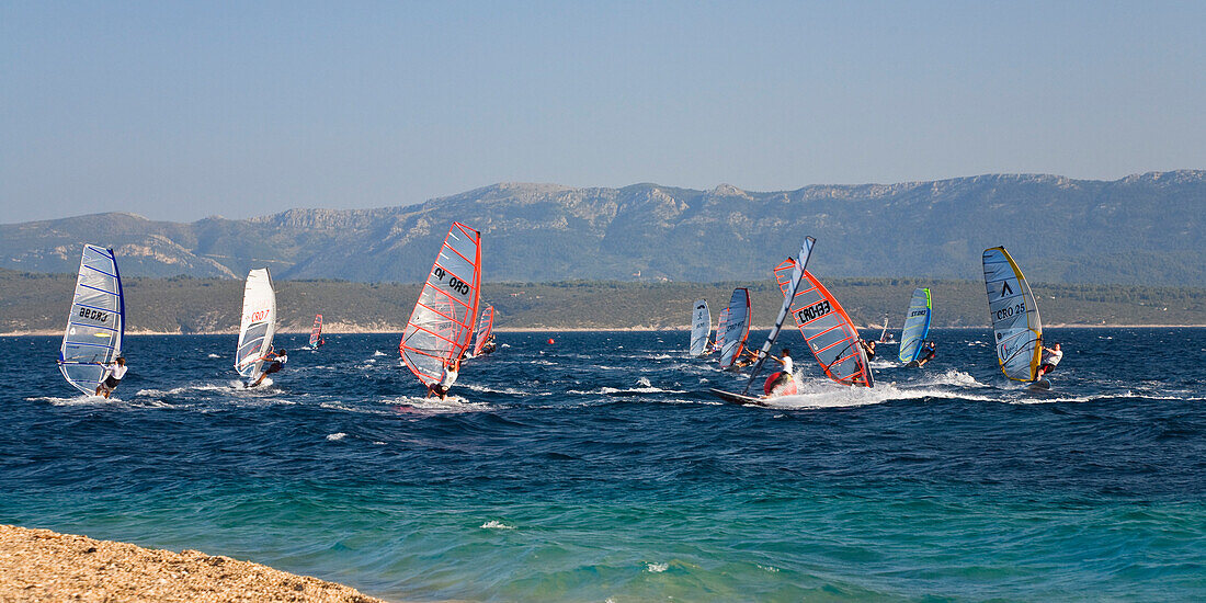 Wind surfers at the Golden Horn, Bol, Brac Island, Dalmatia, Croatia, Europe