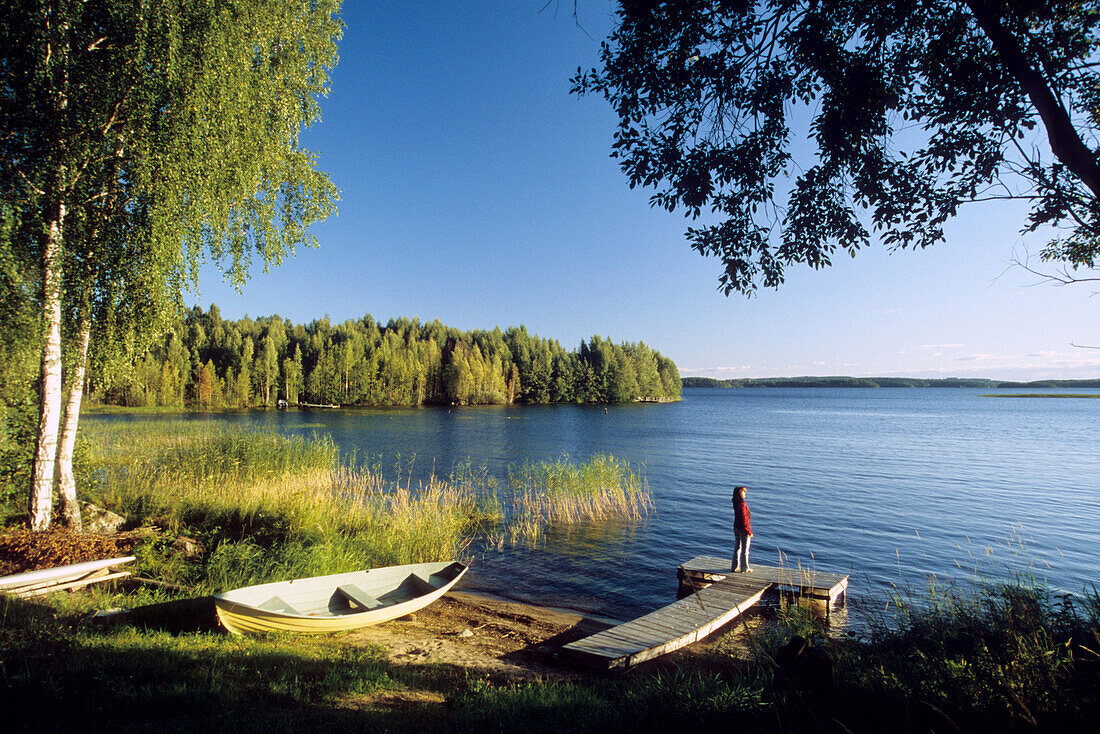 Das Ufer des Haukivesi Sees im Sonnenlicht, Karelien, Finnland, Europa