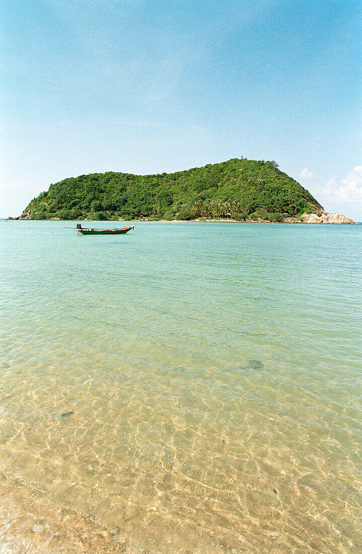 Blick auf eine Insel, Mae Hat Bay, Ko Phangan, Thailand