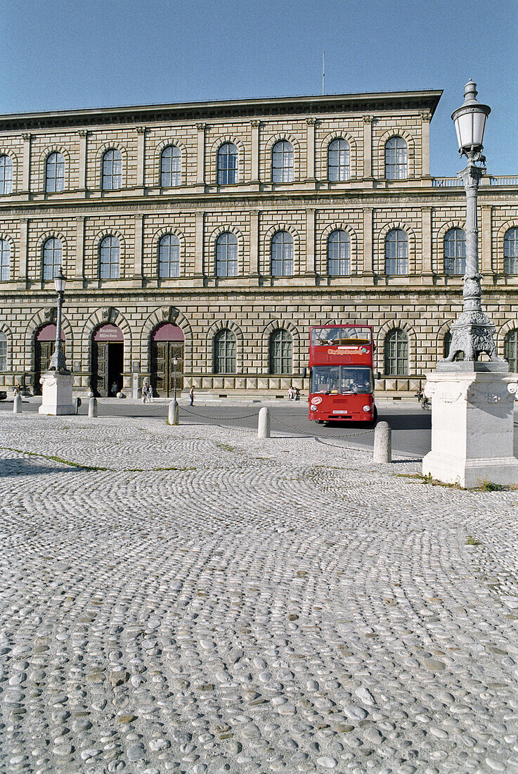 Bus at Max-Joseph square, Residence in background, Munich, Bavaria, Germany