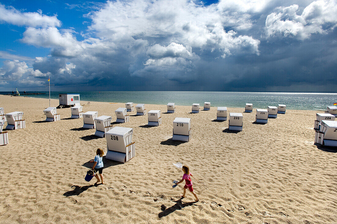 Beach chairs on beach of Hornum, Sylt Island, Schleswig-Holstein, Germany