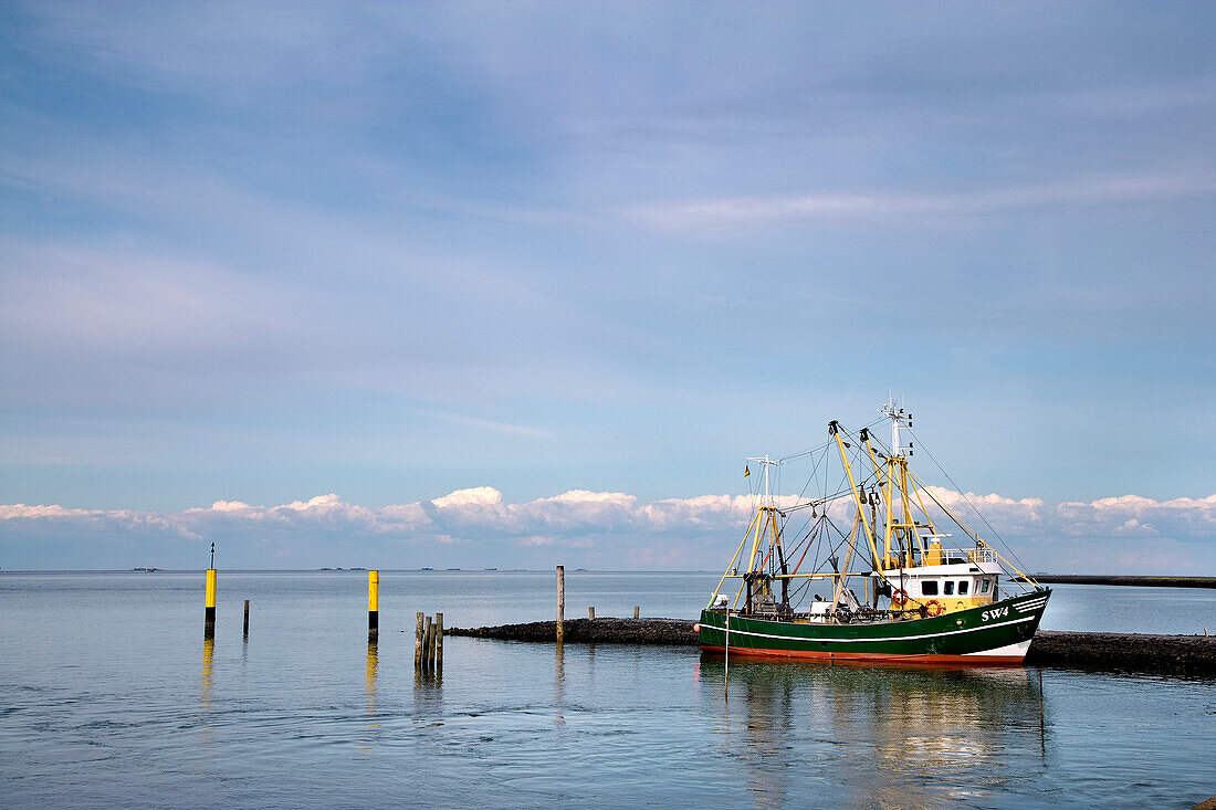Fishing boat, Hooge hallig, North Frisian Islands, Schleswig-Holstein, Germany