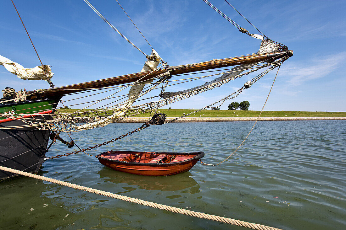 Fishing boat in old harbor, Tammensiel, Pellworm Island, North Frisian Islands, Schleswig-Holstein, Germany