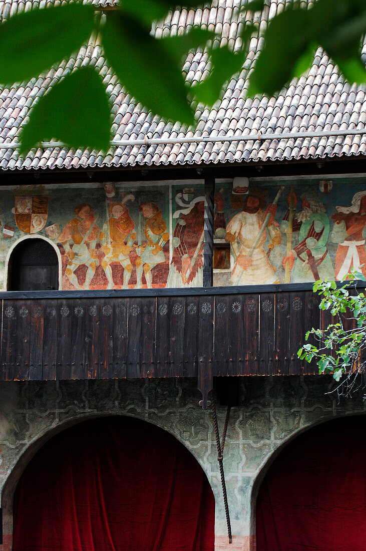 Fresco at the atrium of Runkelstein castle, Bolzano, South Tyrol, Italy, Europe
