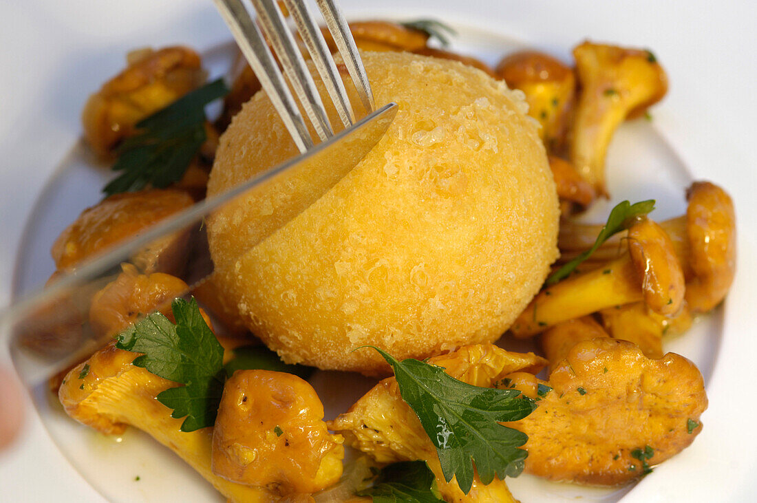 Knödel mit Pfifferlingen, Restaurant zur Rose, Südtirol, Italien, Europa