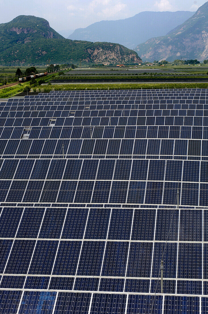Solar power plant, solar cells of Wuerth Solar, alternative energie, solar energy, environmentally friendly, energy production, Unterland, South Tyrol, Italy