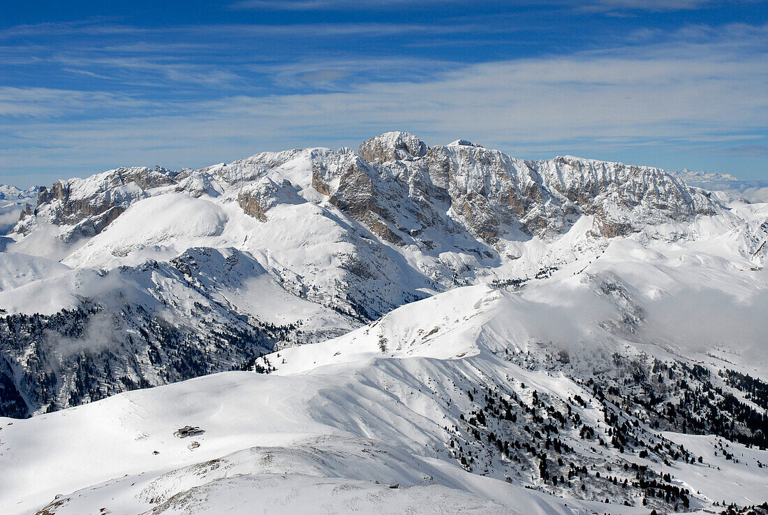 Berglandschaft in Winter, Seiser Alm, Durontal, Molignon, Saltria, Südtirol, Italien