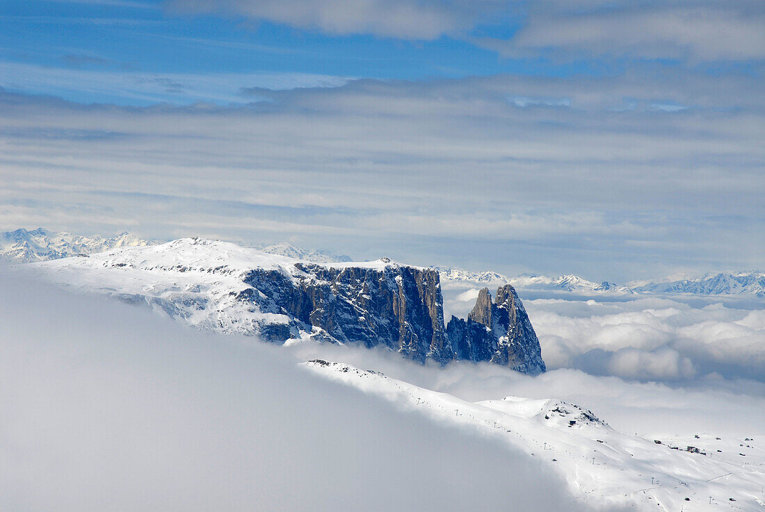 Berglandschaft in Winter, Seiser Alm, Durontal, Molignon, Saltria, Südtirol, Italien