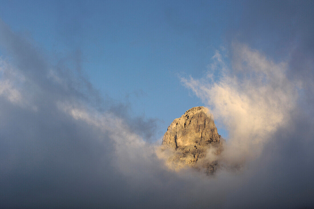 Grohmannspitze beim Sonnenaufgang, Plattkofel, Dolomiten, Südtirol, Italien