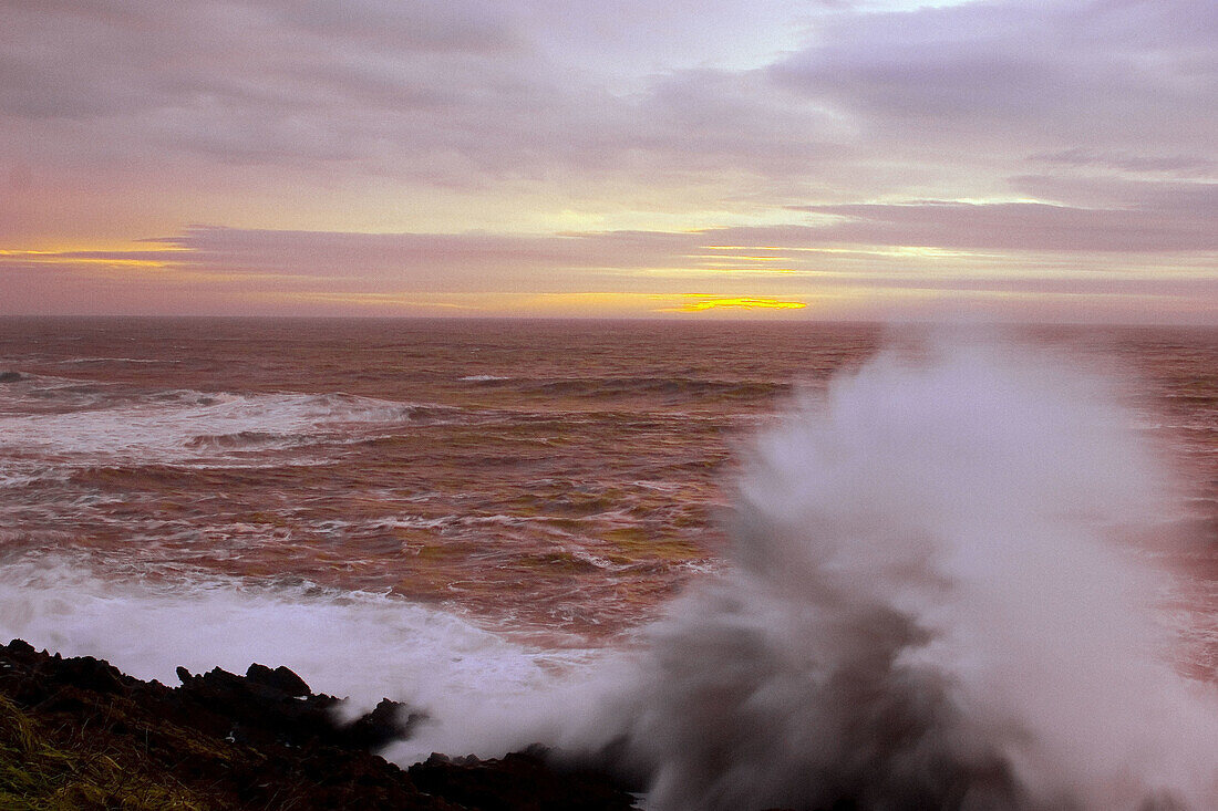 Wave crash at Simpson Point. Oregon coast, USA