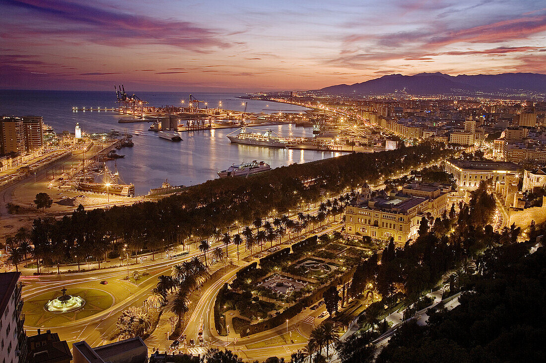 Night view of Malaga, Andalusia. Spain.