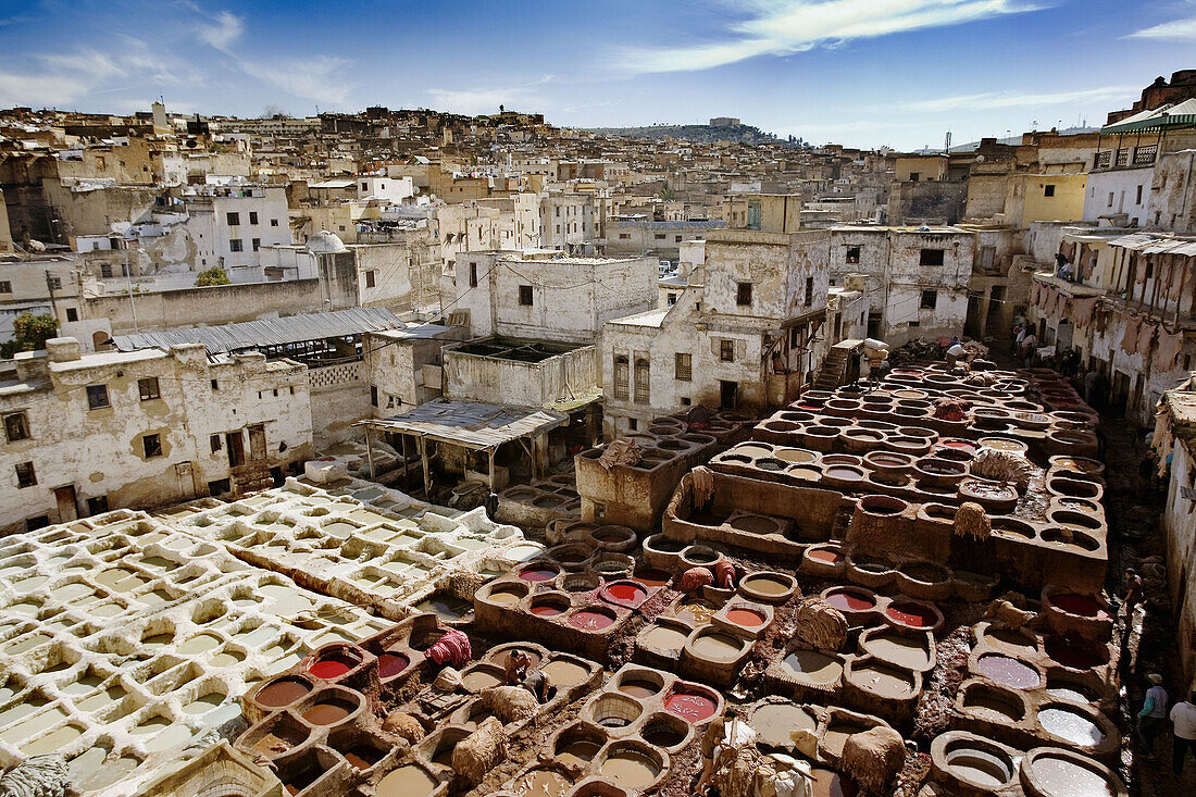 The 'Chouhara', place where the skin is tanned, in the 'Medina' of Fes. Morocco