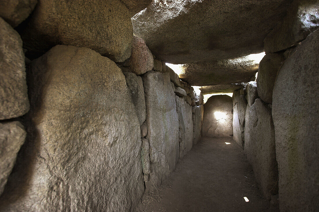 Interior of the sa Ena 'e Thomes tomb, Tombs of the Giants. Nuoro province, Sardinia, Italy