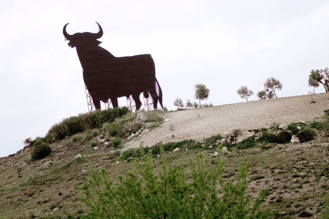 Bull silhouette, typical advertising of Spanish brandy Osborne
