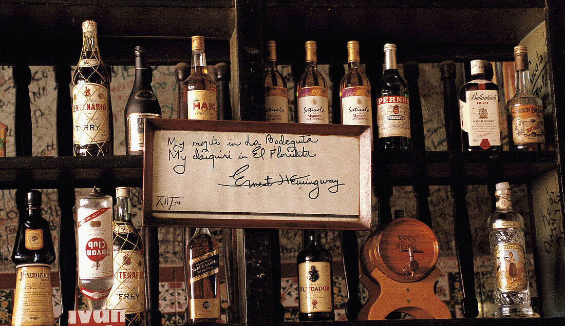 Sign by Ernest Hemingway in 'La Bodeguita del Medio', Old Havana (Habana Vieja). Havana, Cuba