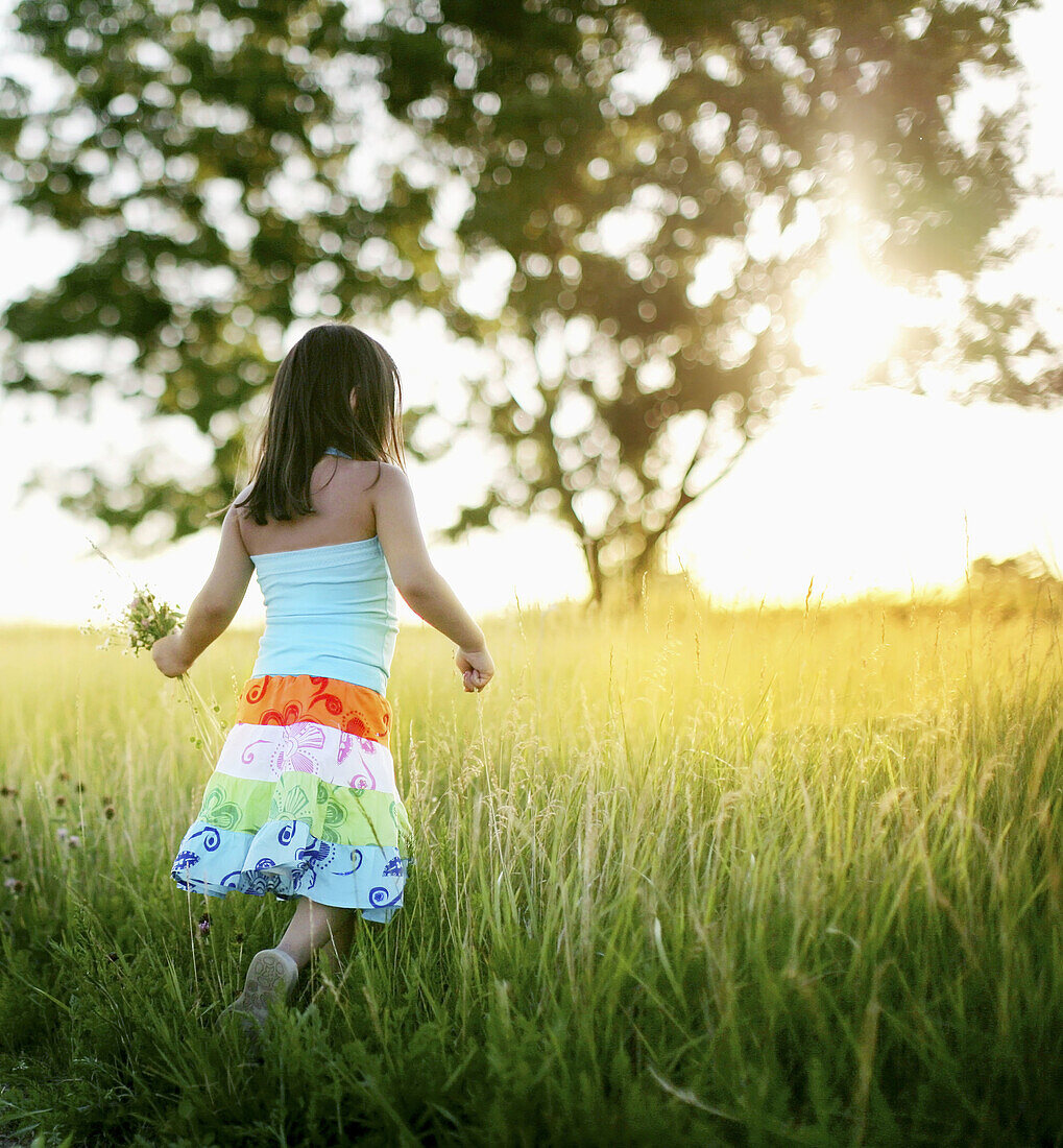 Girl, age 5, summer flower picking