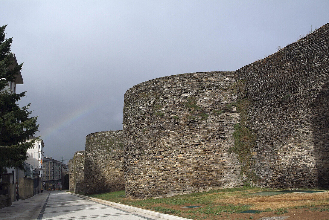 Lugo. Galicia. Spain. View of Roman walls from 'A Porta Do Campo Castelo'.