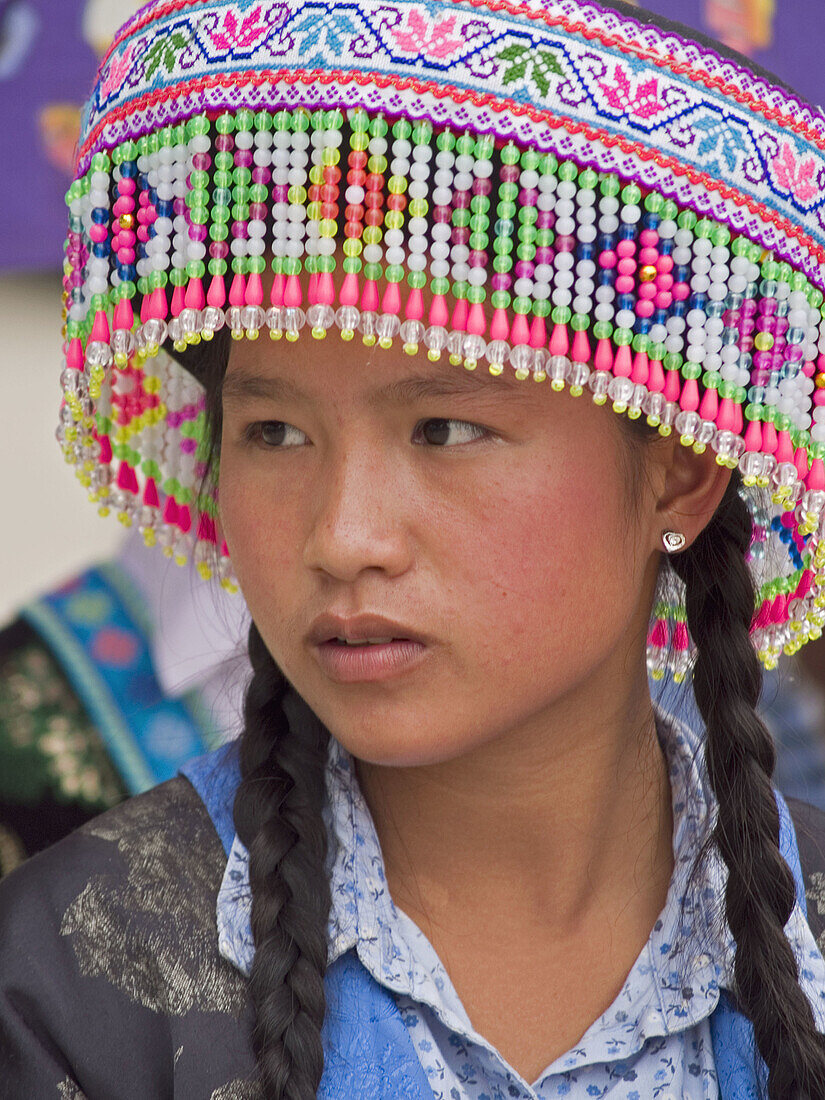 Hmong girl with headdress, Luang Prabang, Laos