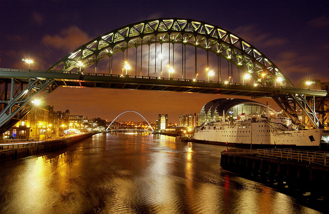 Tyne Bridge at night in Newcastle upon Tyne, UK