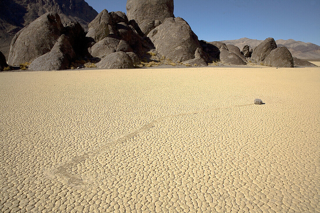 Moving rock. Racetrack Playa. Death Valley National Park. California. USA