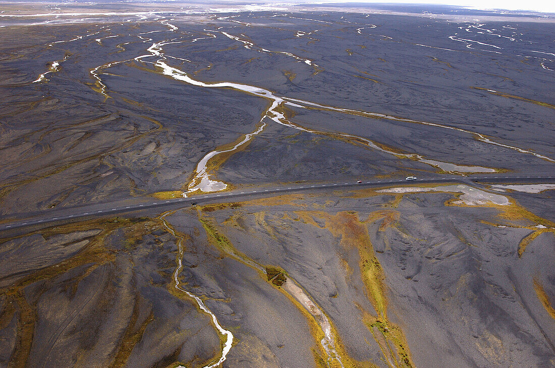 National road number 1. Skeidará river glacier. Skaftafell National Park. Iceland.