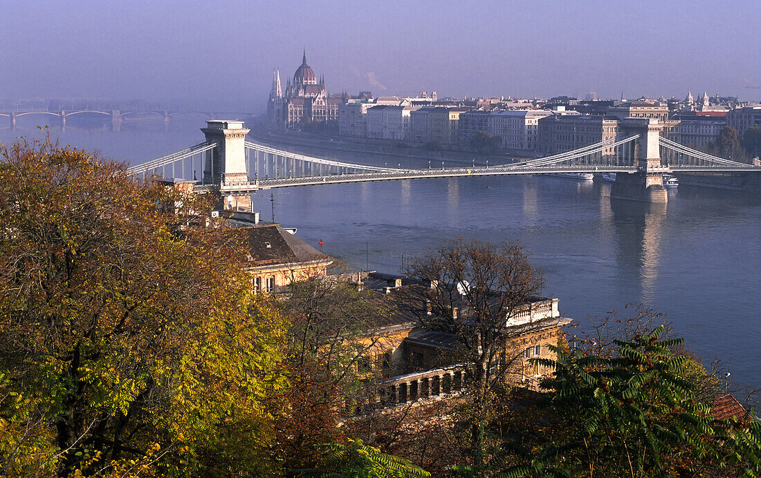 View of Budapest, Chain Bridge, Lanchid, Budapest, Hungary